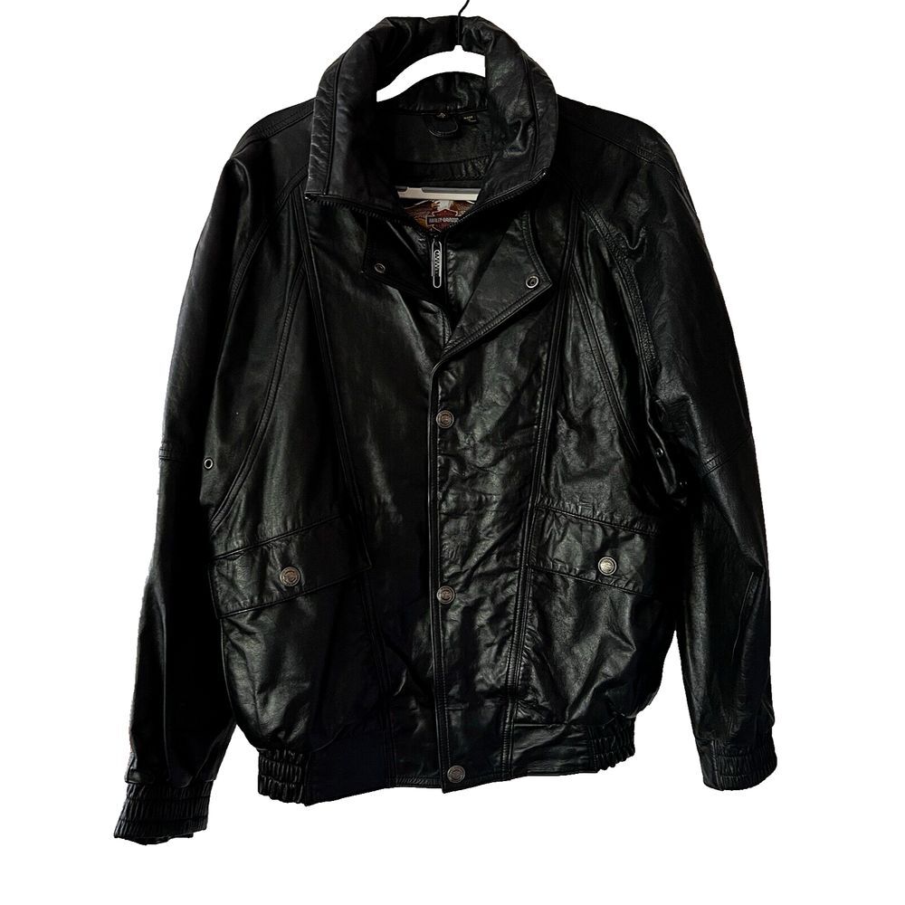 Harley Davidson Leather Jacket Men Small Black Biker‎ Motorcycle Pocket Flaw